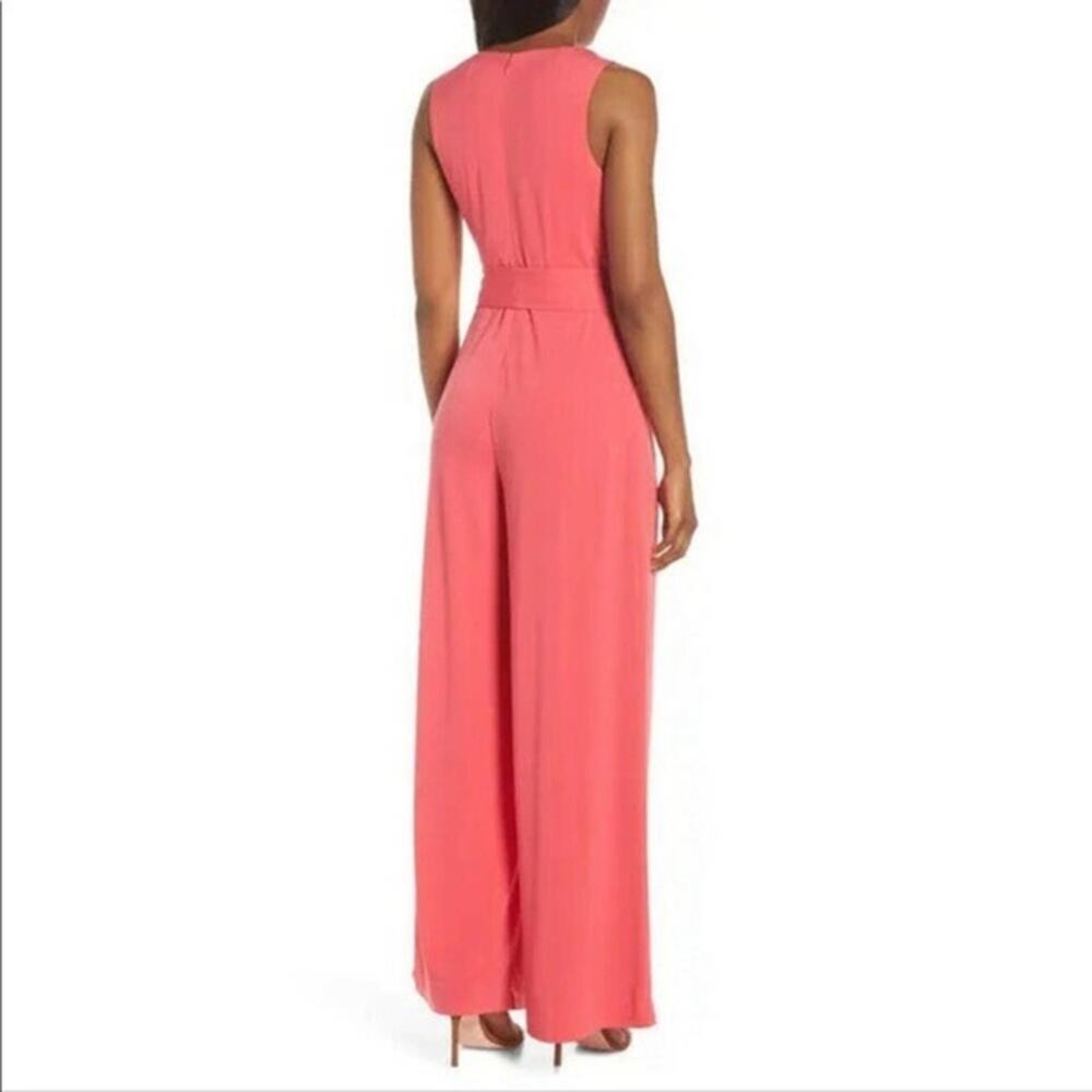 Eliza J Faux Wrap Wide Leg Jumpsuit In Strawberry Small NWT - Picture 2 of 10